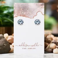 Chic White Marble Agate Rose Gold Earring Display Business Card