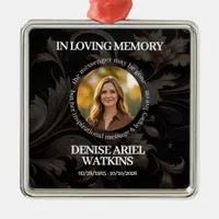 Elegant Floral Marble Memorial Remembrance Photo Metal Ornament