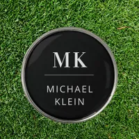 Black white monogram initials name golf ball marker