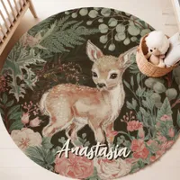 Woodland Deer Custom Name Nursery  Rug