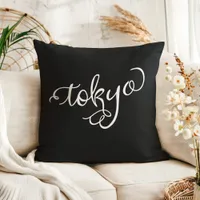 Chic Black and White Tokyo Japan Typography Throw Pillow