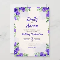 Purple Violet Botanical Floral Watercolor Wedding Invitation