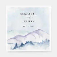 Rustic Watercolor Mountains Outdoor Pine Wedding   Napkins