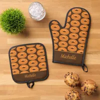 Love Baking Bagels Patterned Custom Name Oven Mitt & Pot Holder Set