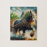 Gypsy Vanner Pulling Shamrocks Cart St Patricks Jigsaw Puzzle