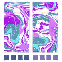 Purple, Teal, Turquoise Marble Fluid Art   Cornhole Set