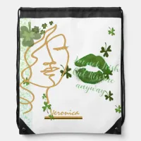 Not Irish but Kiss me white Drawstring Bag