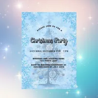 Christmas party blue tree snowflakes luxury invitation