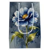 Blue flower watercolour pattern medium gift bag