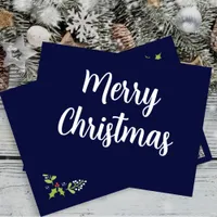 Merry Christmas  Silver Foil Royal Blue Classic Foil Holiday Postcard