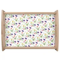 Spring Summer Yellow Pink Purple Flower Watercolor Serving Tray