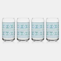 Southwest Winter Snowflakes Blue and White Can Glass