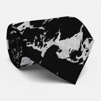 Chic Silver Foil Black Marble Neck Tie