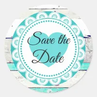 Turquoise White Lacey Save the Date Stickers