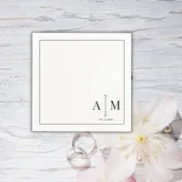  Monogram Couple Date Simple Border Wedding Napkins