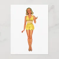 Retro Paper Doll Lady Dressed in Yellow Postcard