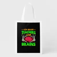 4th Grade Teacher Skeleton Heart Hands Halloween L Grocery Bag