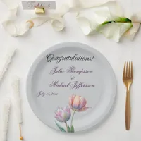 Romantic and Poetic Pastel Tulips Watercolor Paper Plates