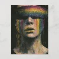 Woman in Rainbow Blindfold Postcard