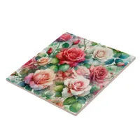 Whimsical Rose Pattern Ceramic Tile