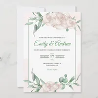 Blush Rose Leaf Elegant Floral Watercolor Wedding Invitation