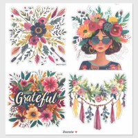 Boho Colorful Floral Custom-Cut Vinyl Sticker