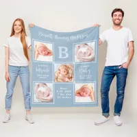 Elegant 5 Photo Collage New Baby Boy Birth Stats Fleece Blanket
