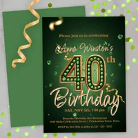 Elegant Green and Gold 40th Birthday Celebration Invitation