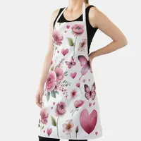 Elegant Pink Floral Print Apron