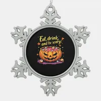 Eat, Drink, and Be Scary Scary Movie Night Hallowe Snowflake Pewter Christmas Ornament