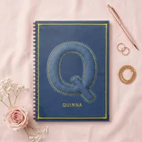 Faux Blue Denim Stitched Letter Q Name Monogram Notebook