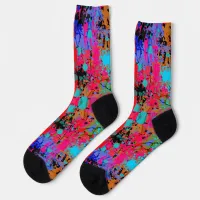 Splatter Art Purple Pink Blue Orange Abstract Art Socks