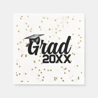 Grad Party Custom Year Gold Glitter Graduation Cap Napkins