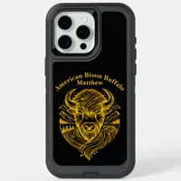 Stylized Gold Bison Illustration in Nature Setting iPhone 15 Pro Max Case