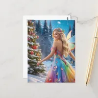 A Blond Woman fairy and Christmas Tree Postcard