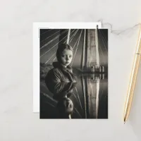 Black and White Girl at the Bridge Double Exposure Postcard