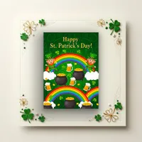 Leprechaun Rainbow Gold Pot Green Cartoon Card