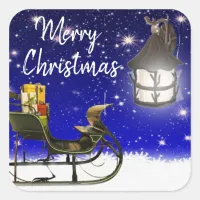 Merry Christmas Lit Lantern & Sled Square Sticker