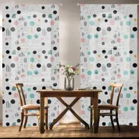 Retro Geometric Abstract Pat#1 Teal Pink ID1067 Sheer Curtains