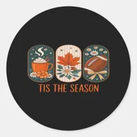Tis The Season Football Game Day, Fall Autumn Classic Round Sticker