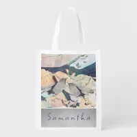 Pastel Watercolor Birds & Butterflies Personalized Grocery Bag