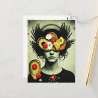 Funny Surreal Avocado Toast woman hearts flowers Postcard
