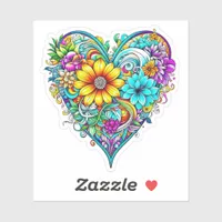 Pretty Teal Purple Floral Heart | Valentine's Day Sticker