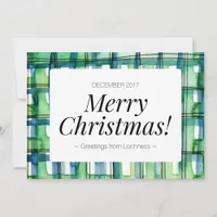 Green Watercolor Plaid Merry Christmas Card