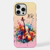 Watercolor Cello and Flowers Personalized iPhone 15 Pro Max Case