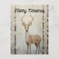 Winter Deer in Forest Merry Chistmas Postcard