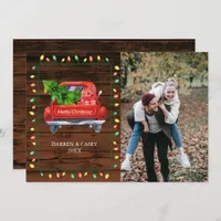 Rustic Wood & String Lights Christmas Photo Card