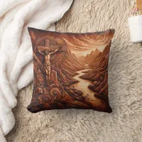 Jesus Crucifixion in Serene Mountain Landscape Throw Pillow