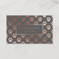 Rose Gold And Gray Paw Print Pattern | Dog Walker Business Card