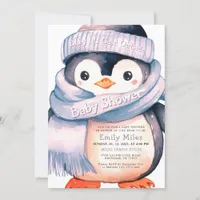 Penguin Winter Girl Baby Shower Invitation